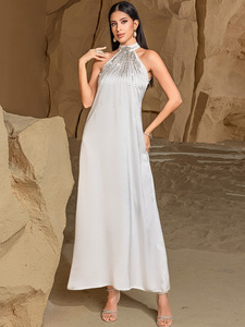 White Two-Piece <b>Kaftan</b> Gown, Hand Sewn Rhinestone Formal Dress Abaya - Product Image 5