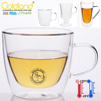 Mug à café en verre borosilicate haute qualité, à double paroi, personnalisé, écologique, avec poignée, capacité 300 ml