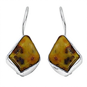 Boucles d'oreilles pendantes en argent 925 Art Palace avec pierre précieuse ambre délicate et tendance, certifiées par un tiers, cadeau de mariage unisexe - Product Image 1