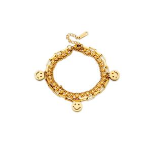 Pulsera de Acero Inoxidable 316L con Baño de Oro de 14k/18k, Diseño de Cara Sonriente, Apilable, de Lujo, Personalizada, para Mujer - Product Image 5