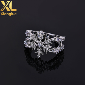 Wholesale European and American Double <b>Row</b> Zircon Snowflake Ring, Niche Minimalist Design Accessory - Product Image 6