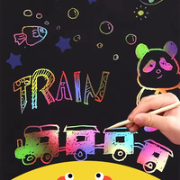 Papier à gratter pour enfants, dessin animé, graffiti, papier à gratter arc-en-ciel, papier à gratter pour la peinture artistique avec pochoir et autocollant