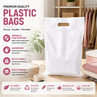 Sacs en plastique écologiques découpés à la forme avec poignée, personnalisables avec logo imprimé, imperméables et résistants, pour le commerce de détail, les vêtements et les cadeaux.
