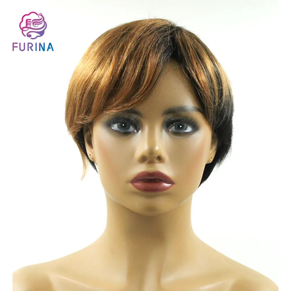 Hot selling Real Cheap Natural Hair Human Hair Wigs Short Pixie Cut 1b/30# machine made wigs for women