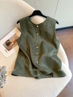 Ensemble Rétro Vert Foncé Sans Manches Style Preppy pour Femme – Collection Été 2026 Chic – Deux Pièces Patchwork en Polyester avec Short