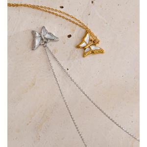 जिनयू 2177 नए आगमन स्टेनलेस स्टील गोल्ड प्लेटेड नेकलेस 3 डी तितली सफेद शेल पंख पेलेंट हार - Product Image 5