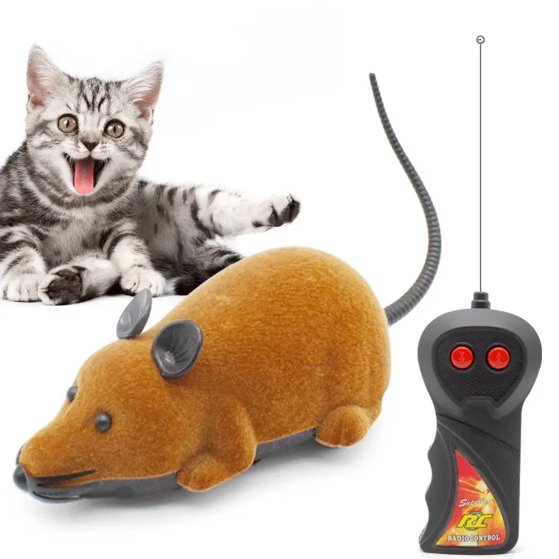 Cat Toy Interactive Electric Flocking Mice Teasing Funny Remote Control Mouse Height Simulation Pet Cat Teaser Toys