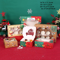 Boîtes à cupcakes Joyeux Noël avec fenêtre, en papier kraft, pour muffins, mousses, tartes aux œufs, desserts, emballage cadeau avec fenêtre