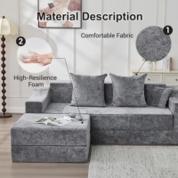 Sofá Seccional Modular en Forma de L de Dos Plazas con Cama, Diseño Plegable, Tapizado en Tela Ecológica Moderna para Sala de Estar