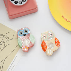 YJL vendita calda fantasia strass acetato per capelli artiglio 7.7 CM simpatico gufo animale capelli artiglio all'ingrosso di alta qualità per capelli pinza per le donne - Product Image 1