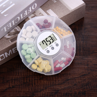 Boîte de rangement pour pilules, organiseur de médicaments hebdomadaire, boîte à pilules ronde électronique à 7 compartiments avec rappel de minuterie intelligent