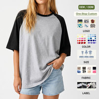 T-shirts à manches courtes raglan surdimensionnés pour femmes, imprimés sur mesure, 100% coton, col rond décontracté, coupe ample, color block, unisexe
