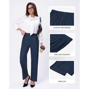 FOXA Womens Wide Leg Palazzo <b>Pants</b> High Waist Loose Fit With Pockets Breathable Crepe Fabric <b>Summer</b> Beach Business Casual - Product Image 5