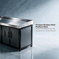 Table de présentation modulaire double face en acier inoxydable pour supermarché, avec rangement pour légumes et fruits