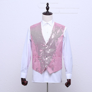 Chalecos de lentejuelas para hombre, traje brillante, chaleco con cuello de pico, para fiesta, boda, DJ, Club, cantante de escenario - Product Image 4