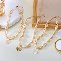 Collier pendentif en perles et coquillages dorés, fait main, style simple, tendance été, tressé à la main, pour femme