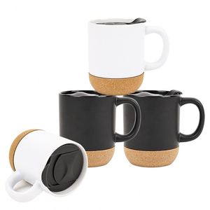 แก้วกาแฟลาเต้ชาขนาดใหญ่ แก้วเซรามิกพร้อมฐานไม้ก๊อกและฝาปิดกันหก - Product Image 2