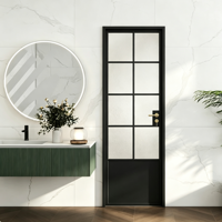 Porte de chambre à bascule cintrée en verre trempé dépoli avec cadre métallique fin, résistante à l'humidité, pour la rénovation de salle de bain de deuxième maison
