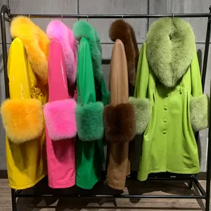 Leather Coat Long Fur Removable Fur Leather Trench Coat Women