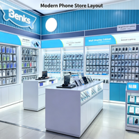 Vitrine d'exposition d'accessoires de téléphonie mobile sur mesure, présentoir mural lumineux LED, comptoir, mobilier de magasin de détail modulaire