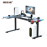 Bureau de jeu réglable en hauteur à moteur unique BEISIJIE AL-L, table en fibre de carbone RGB avec base en T