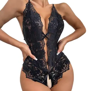1pc Sexy Lace Open Crotch Lingerie With Beautiful Back Detail
