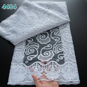 All'ingrosso bianco puro Tulle africano tessuto di pizzo con paillettes 5 iarde Nigeria Net di pizzo per le donne abiti da sposa 4484 - Product Image 4