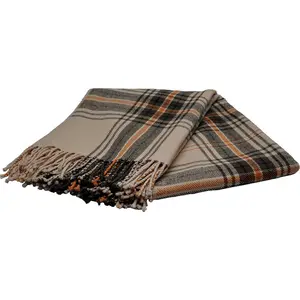 BLUE PHOENIX Plaid Holiday Blanket 100% Wool Scottish Tartan Plaid Checker With Fringes Custom Classic For Couch Sofa