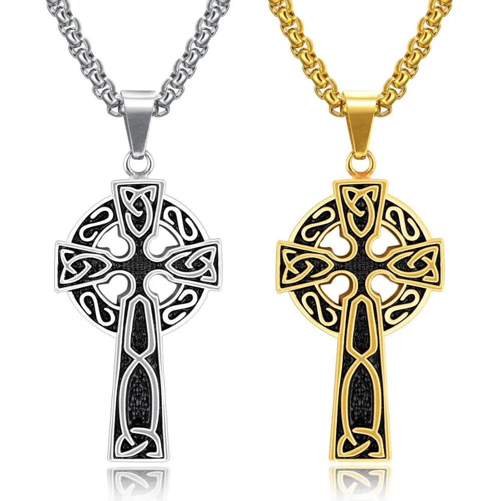 2022 Vintage unique design cross necklace pendant man necklace Ireland Style Fashion Mens Engraved Celtic