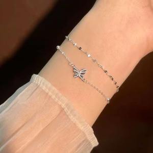 Fine Jewelry 925 Sterling <b>Silver</b> Casual butterfly <b>Bracelet</b> <b>Chain</b> for Ladies 925 <b>Silver</b> Doubale <b>Chain</b> <b>Bracelet</b> Jewelry Wholesale - Product Image 1