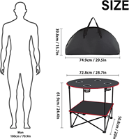 Table de pique-nique ronde pliable légère et portable Mydays pour l'extérieur avec 4 porte-gobelets et sac de transport pour barbecue, camping, pêche