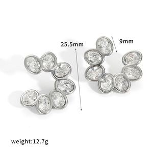 Flower <b>Stud</b> <b>Earrings</b> Stainless Steel Bezel <b>Set</b> Crystal Geometric Design Party Wear Gold And <b>Silver</b> Tone - Product Image 4