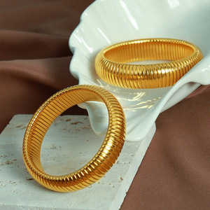 Titanium Steel Elastic <b>Bangle</b> 16mm Round Unisex Fashion Jewelry for Women <b>Men</b> Trendy Bracelet Wristband Stainless Steel Jewelry - Product Image 4