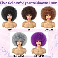 Wig Afro Keriting Sintetis Tahan Panas, Dapat Disesuaikan, Model Explosion-Head Pendek Mengembang untuk Wanita Kulit Hitam, Cocok untuk Sehari-hari