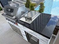 Isla de Cocina Modular para Exteriores de Piedra Natural Premium con Parrilla de Gas y Encimera de Granito Negro para Fiestas de Barbacoa en el Patio Trasero