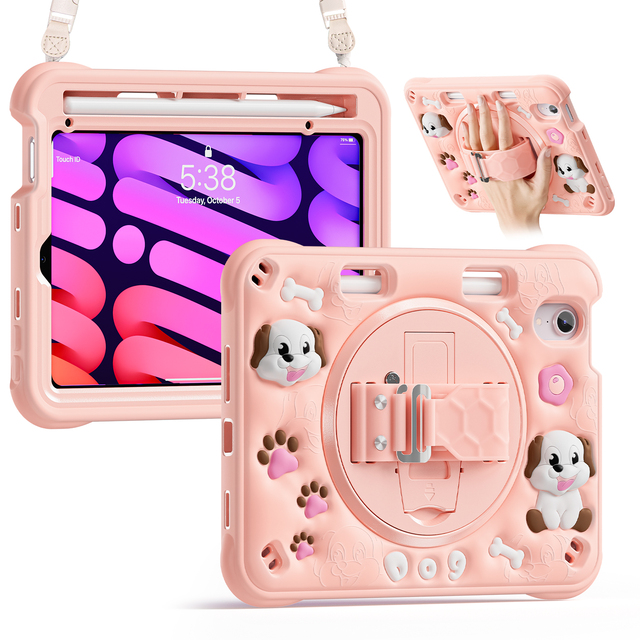 Hot Sale Rugged 8.3 Inch Kids Tablet Case for Apple iPad Mini 6 Mini 7 Silicone Shockproof Rotate Stand Hand Shoulder Strap