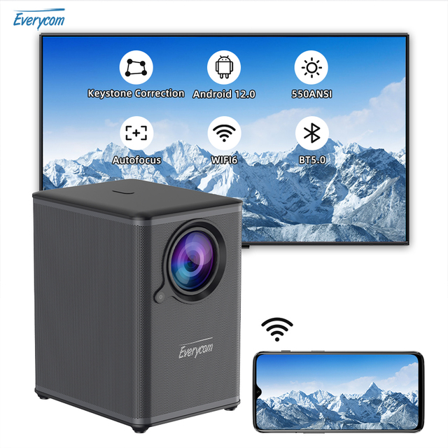 Everycom H6 MAX 1080P Mini Projector Dual WiFi Full Enclosure 4K 1080P Android 12 Operating Portable Home Theater Projector