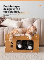Maison et Lit pour Chat en Carton, Conception à 2 Niveaux, Griffoir Durable, Empêche les Dommages aux Meubles pour Chats et Chatons