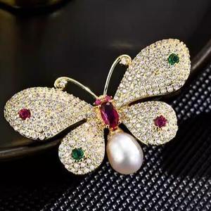 Broche de color Flash diamante perla mariposa elegante moda abrigo Cheongsam ropa <span class=keywords><strong>Broo</strong></span> Pin ropa - Product Image 3