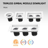 Downlight modulaire LED carré architectural 10W 5CCT commutable, CRI élevé, sans cadre, luminaire encastré orientable