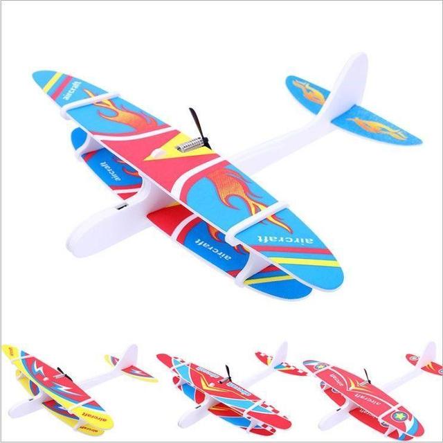 EPP Material Electric Hand-Launch Biplane Plane Automatic Landing Foam Glider with LED Lights Rechargeable Outdoor Flying Toy
