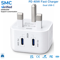 Adaptor Charger 40W PD Fast Charger Tipe C Dual Port Adaptor Daya Dinding Portabel Pengisi Daya Ponsel untuk iPhone Grosir Kustom