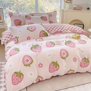 Màu Hồng 4Pcs Tấm Ga Giường Cảm Ứng Bộ Đồ Giường Đặt Vua Kích Thước Bộ Tấm Và Vỏ Gối Giá Thấp Bán Buôn Bộ Đồ Giường Đặt Dễ Thương - Product Image 3
