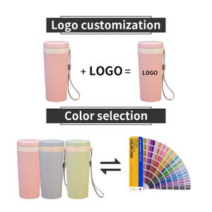 Custom <b>Pink</b> Wheat Straw Cup Eco-friendly Light Weight Portable Wheat Water Bottle With Lid - Product Image 6
