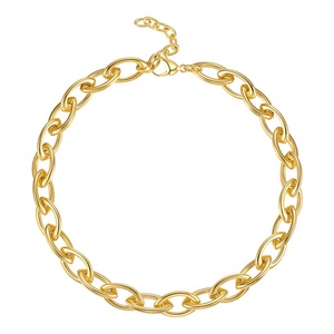 Collana Hip Hop con Catena Spessa Ovale in Acciaio Inossidabile Placcato <span class=keywords><strong>Oro</strong></span> 18K PVD di Alta Qualità P203185 - Product Image 1