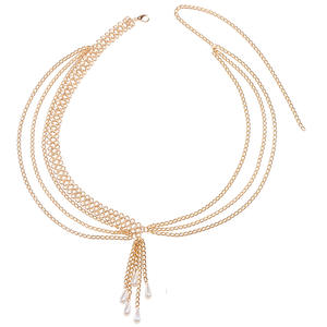 Chaîne de taille multicouche en alliage avec perles dorées et pompons, accessoire de mode pour femme pour les soirées - Product Image 5