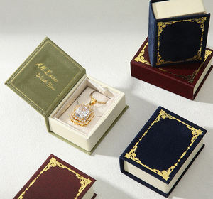 Boîte de présentation de bijoux en forme de livre avec logo vintage personnalisé, boîte à bijoux à clapet pour collier, boucles d'oreilles, bagues, broche, cosmétiques, cadeau - Product Image 6