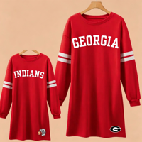 Robe sweat-shirt oversize pour femme, rayée, à manches longues, col rond, avec impression personnalisée de lettres d'équipe, décontractée et ample, pour le jour du match