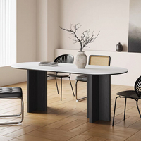 Ensemble de table à manger ovale en bois massif de style français vintage de luxe avec plateau en ardoise, non pliable, 6 places, personnalisable, restaurant, maison