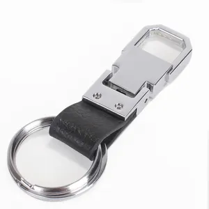 Pull-down Button Double Keyring PU Leather Key Fobs Automatically Snaps Silver Alloy Metal Exquisite Men Blank Buckles Black